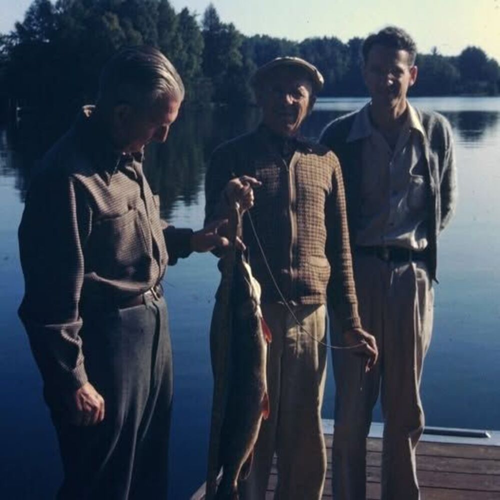 Original 1950s Red Border Kodachrome 35mm Slide - 3 Friends With Their Catch